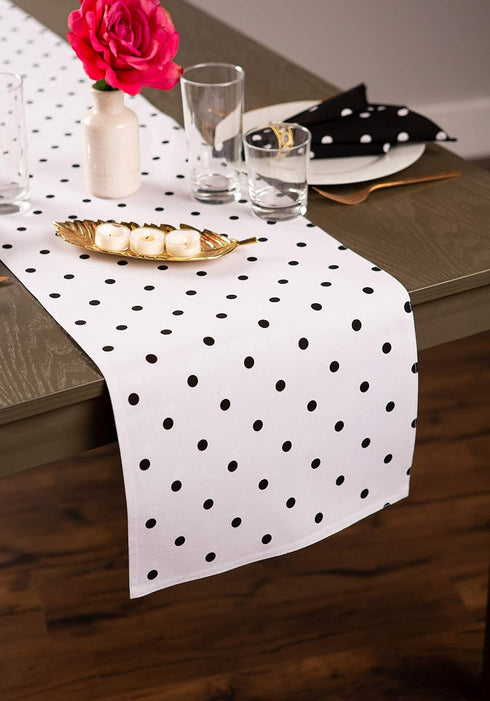 DII Polka Dot Kitchen Collection, Table Runner, 14x72, Black/White Reversible...