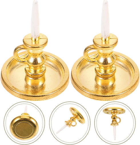 Toyvian Doll House Candlestick 2PCS Miniature Candle Holders (1:12) Tiny House Candlesticks Mini House Candle Holder Decorations Dollhouse Miniatu...