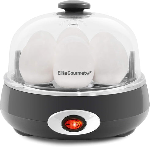 Elite Gourmet EGC007CHC# Rapid Egg Cooker, 7 Easy-To-Peel, Hard, Medium, Soft Boiled Eggs, Poacher, Omelet Maker, Auto Shut-Off, Alarm, 16-Recipe ...