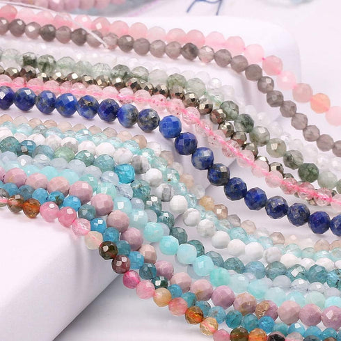 Natural Faceted Lapis Lazuli Beads Natural Stones Loose Bead for Jewelry Making Bracelet Necklace (Size 3mm,Length 15")...