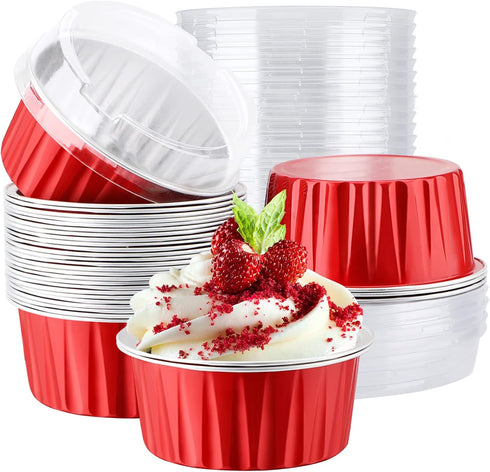 EUSOAR Disposable Ramekins with Lids, 30pcs 5oz Aluminum Foil Cupcake Baking Cups Containers Wrappers with Lids, Dessert Cups with Lids Mini Alumi...