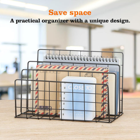 3 Slot Metal Desk Mail Organizer, Mesh Small Large File Magazine Book Record Holders Letter Organizer, Bill/Document/Filing/Folders/Paper Organize...