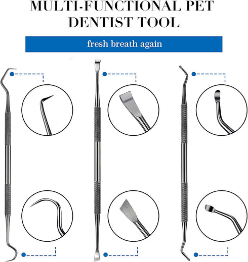 Hotop 3 Pieces Dog Dental Tooth Scaler and Scraper Stainless Double Headed Tarter Remover Scraper Pet Teeth Cleaning Tools for Dog and Cat (Black)...