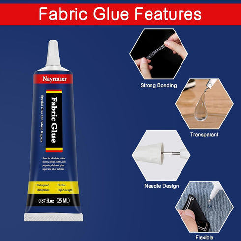 Fabric Glue, Permanent Clear Washable Clothing Glue for All Fabrics, Cotton, Flannel, Denim, Leather, Polyester, Doll Repair, 24 Hours Dry and Wat...