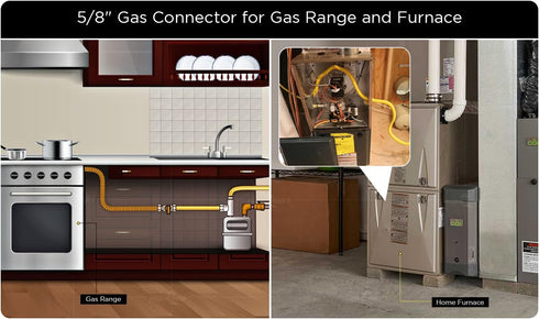 Gas Connector 24 inch Yellow Coated Stainless Steel, 5/8" OD Flexible Gas Hose Connector for Gas Range, Furnace, Stove with 1/2” FIP x 1/2” MIP St...