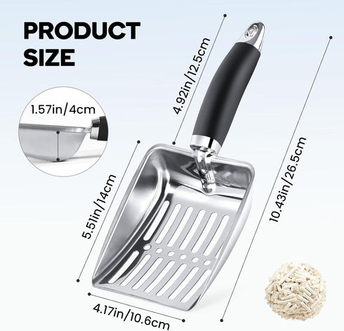 Cat Litter Scoop, Stainless Steel Sifter, Heavy Duty Poop Sifting, Kitty Metal Scooper, Kitten Poop Sifter...