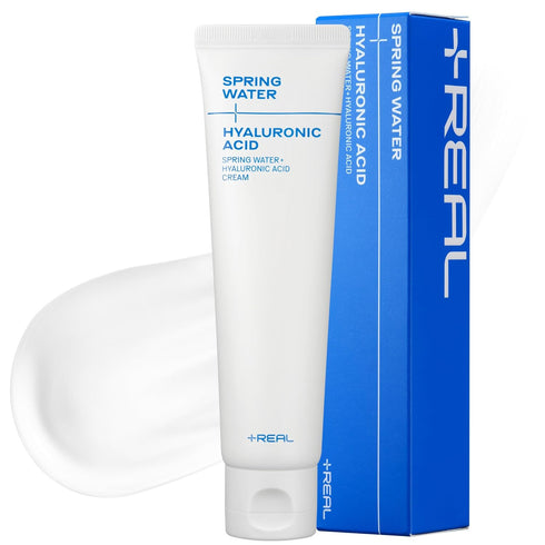 PLUSREAL Spring Water + Hyaluronic Acid Cream?Lightweight AM/PM Deep Hydrating Face Moisturizer for Sensitive Skin?Fragrance Free, Parabens Free, ...