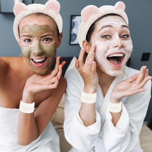 WHAVEL 3PCS Spa Headband and Wristband Set, Cute Cat Ears Headband for Washing Face Makeup Headband Face Wash Headband Wrist Bands(White 02)...