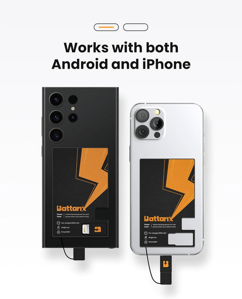 BATTARIX Power Card - Thin Universal Phone Charger Emergency Survival Everyday Carry Lightning & USB C for Android + iPhone (Single Use, Pre Charg...