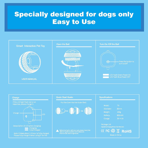 Peppy Pet Ball for Dogs, Smart Interactive Dog Toys Dog Ball with Led Flash Lights Active Rolling Ball for Large Dogs USB Rechargeable Wicked Dog ...
