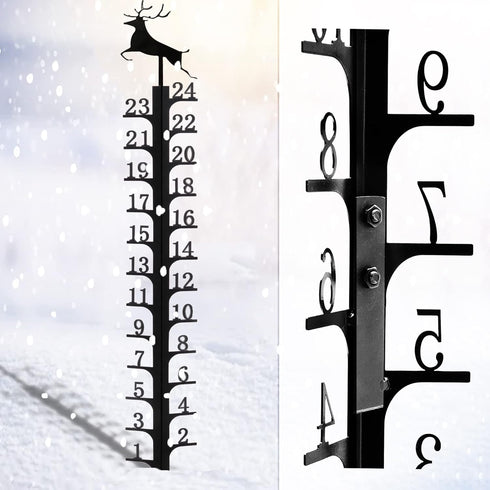 24 Inch Iron Art Snow Gauge Outdoor, Elk Snow Measuring Stick, Snowfall Gauge for Yard, Winter Snow Measurer Snow Ruler inches, Christmas Decorati...