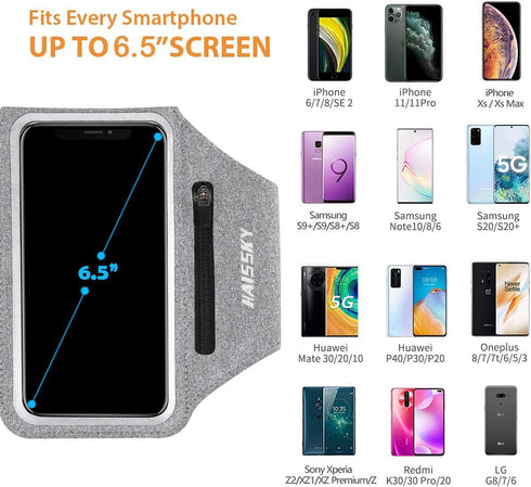 Running Armband with Earphone Bag Cell Phone Armband for iPhone 16 15 Pro 14 Plus 13 11 XR XS, Galaxy S24/S10 Water Resistant Sports Phone Holder ...