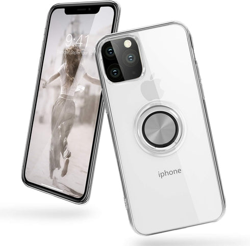 Designed for iPhone 11 Pro Max Case 6.5 inch 2019, Anti Scratch Soft TPU Full Body Clear Case Case with 360 Degree Rotation Finger Ring Holder Kic...
