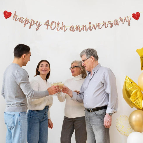 Rose Gold Happy 40th Anniversary Banner - for 40th Wedding Anniversary/Forty AF Party / 40th Birthday Party Decorations...