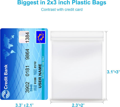 2''x 3'', (Pack of 200) Small Clear Poly Zipper Bags, Reclosable Zipper Lock Storage Plastic Bags for Jewelry, Beads, Screws & Small Items...