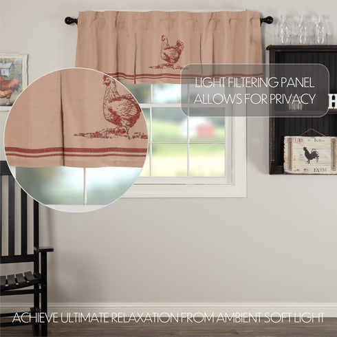 VHC Brands Sawyer Mill Chicken Pleated Curtain Valance, Red, 20x72...