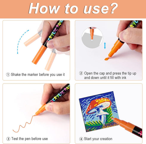 IVSUN 24 Colors Premium Extra Fine Point Acrylic Paint Marker Pens for Wood, Canvas, Stone, Rock Painting, Glass, Ceramic Surfaces, DIY Crafts Mak...