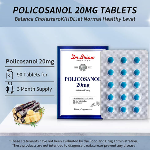 Dr. Brian Policosanol 20mg Sugar Cane, Policosanol Supplements for Body Health | Non-GMO | Vegetarian 90 Tablets...
