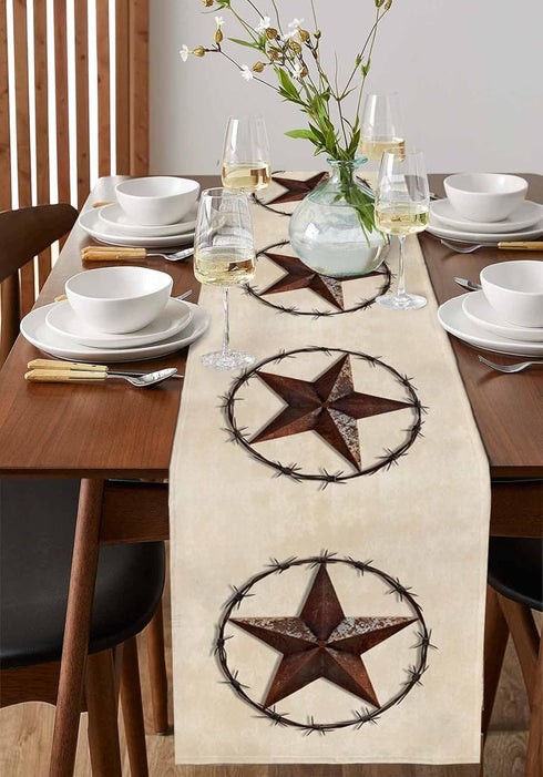 Texas Western Star Rustic Table Runner-Cotton linen-Long 72 inche Barn Star Dresser Scarves,Kitchen Coffee/Dining Farmhouse Cowboy Tablerunner for...