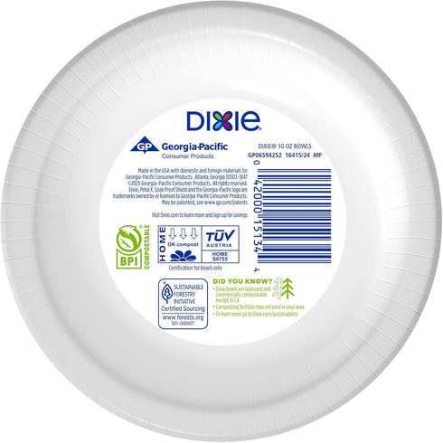 Dixie Small Paper Bowls, 10 Oz, 36 Count (Pack of 8), Microwave-Safe, Soak-Proof, Disposable Bowls Great For Snacks, Dessert, And Light Lunch Meal...