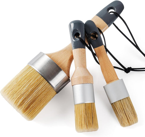 Chalk and Wax Paint Brush 3pc Set, Large Chalk Paint Brush and Small Wax Brush for Chalk Paint, Natural Bristles Stencil Brush, Chalk Paint Brushe...