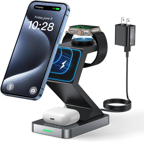 Magnetic Wireless Charging Station,3 in 1 Wireless Charger for iPhone 15 14 13 12 Pro/Max/Mini/Plus,Magnetic Charger Stand Compatible for iWatch U...