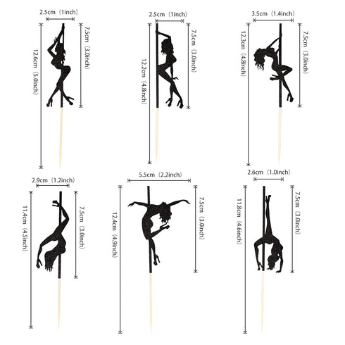 36 PCS Pole Dance Girl Cupcake Toppers Black Glitter Pole Dancing Cupcake Picks Bachelorette Bridal Shower Birthday Party Cake Decorations Supplie...