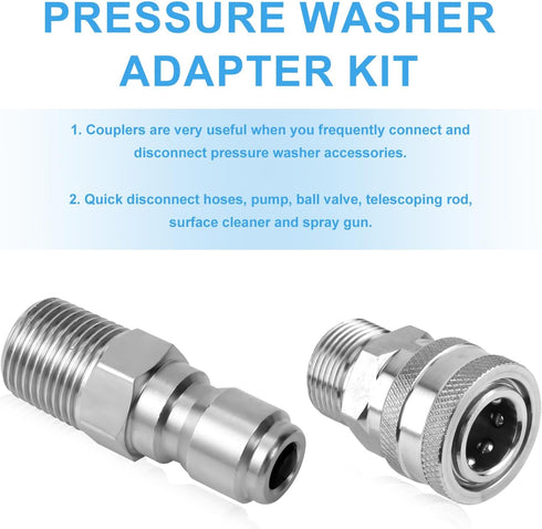8pcs Pressure Washer Fast Connect, 1/4in Pressure Washer Adapter Set Male & Female Thread Pressure Washer Couplers Fittings Stainless Steel Power ...
