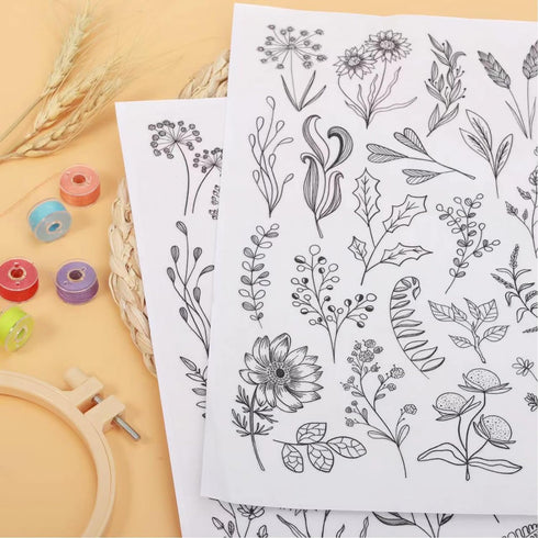 Patemby 100Pcs Water Soluble Embroidery Stabilizers, Stick and Stitch Embroidery Paper with Pre-Printed Flowers and Leaves Pattern Transfers for H...