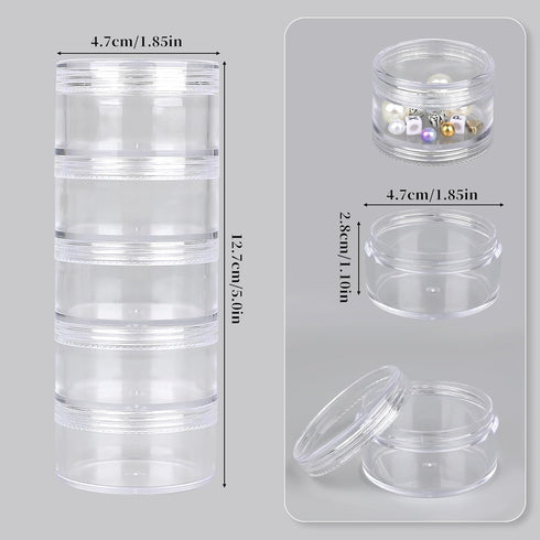 2 Sets 5 Layer Stackable Bead Storage Plastic Storage Jars Stackable Clear Containers Round Plastic Cosmetic Storage Box Art Craft Accessory Organ...