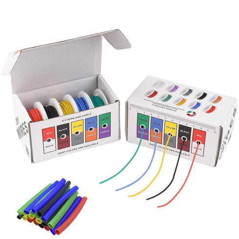 20 Gauge Wire Stranded Electrical Wire 20 AWG Electric Hook Up Wire Kit Flexible Silicone Tinned Copper Wires, OD:1.8mm, 5 Colors 19.6ft Each, wit...