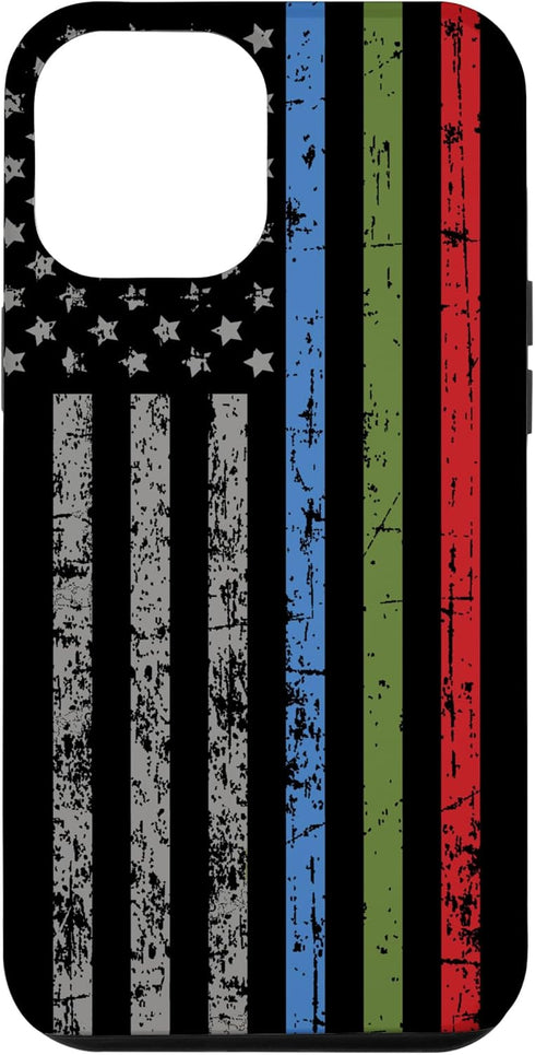 iPhone 12 Pro Max Police Military and Fire Thin Blue Green Red Line Flag Case...