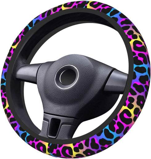 Leopard Neon Animal Print Steering Wheel Cover for Women Men Girls Car Accessories Decor Anti-Slip Neoprene Auto Steering Wheel Covers Protector U...