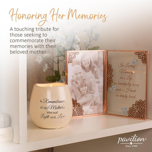 Pavilion Light Your Way Memorial Ceramic Vessel - 100% Soy Wax Candle with "In Remembrance Of My Mother's Eternal Light And Love" Text, Decorative...