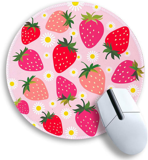 Gctriki Strawberry Mouse Pads for Desk, Cute Small Round Mousepad with Stitched Edge Non-Slip Rubber Base, Comfortable Computer Mouse Pad for Lapt...