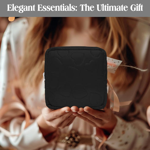 Mini Makeup Bag: Cute & Compact Cosmetic Pouch for Purse, Multi-Functional Small Makeup Bag for Travel and Everyday Use-Black...