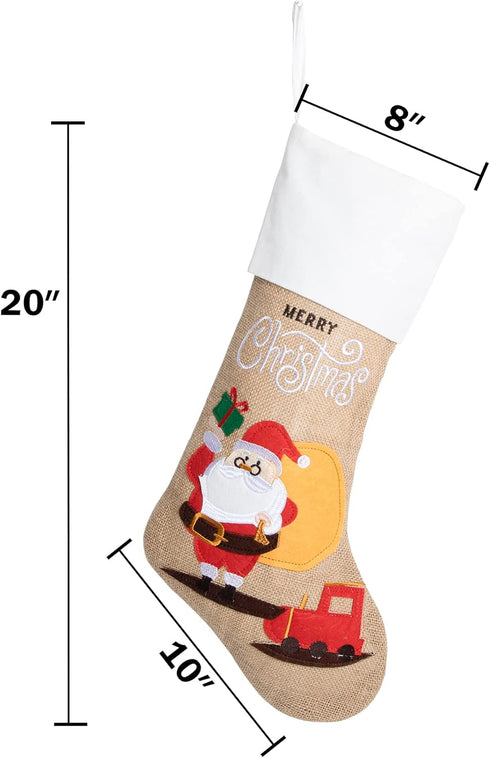 Beyond Your Thoughts Family Burlap Rustic Cartoon Cute Christmas Stocking Oranments Set of 6 (Extra Large) Embroidered Linen Christmas Family Deco...