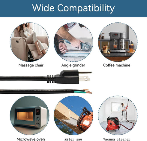 14 Gauge Replacement Power Cord?8Ft Cable 110V 115V 120V 300V Pigtail for Appliance, NEMA 5-15P Plug US SJT 14AWG (14/3), Pigtail Cord...