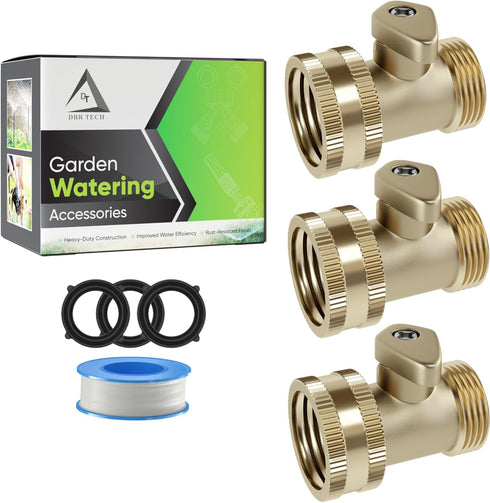 Heavy Duty Brass Shut Off Valve, Garden Connector Attachment with Rubber Washers for Outdoor Lawn and Gardening Hoses, Leak Resistant Threading, 3...