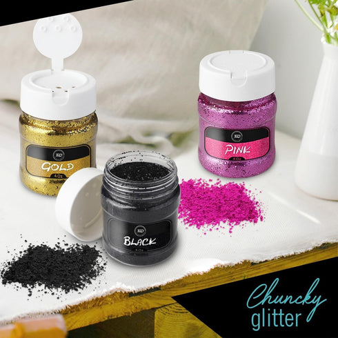 Glitter - Fine Glitter and Modge Podge Set - 5 Colors of 4oz Craft Glitter Shaker Bottles with 8oz Craft Glue Gloss Finish - Great Glitter for Res...