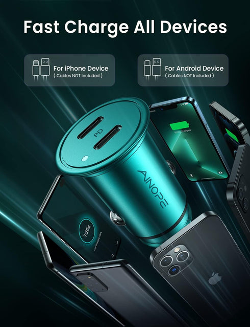 Type C Car Charger Mini Cigarette Lighter USB Charger, 40W USB C Car Charger Fast Charging, PD 3.0 Dual Port Car Charger Compatible with Galaxy S2...