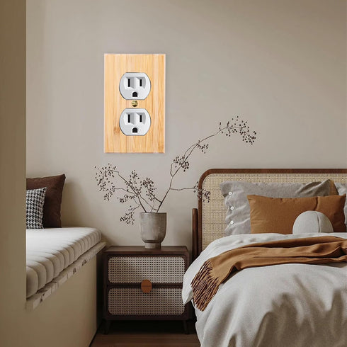 4PC Solid Wood Outlet Covers Raw Wooden Light Switch Plate Decorative Wall Plate Bamboo Quality Light Switch Plate Cover Double Hole Outlet Plate ...