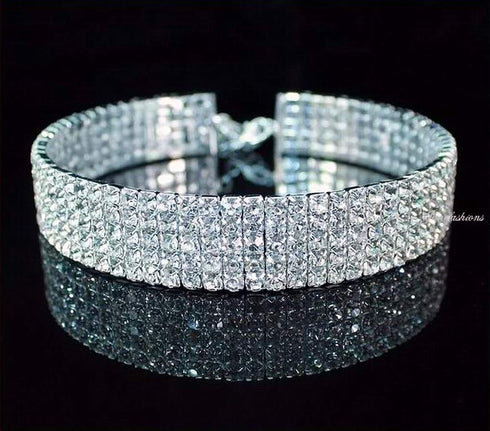 5-row Five Rows Clear White Black Pink Silver Austrian Rhinestone Crystal Choker Collar Necklace Dance Party Jewelry Wedding Prom N060...