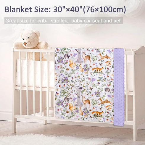 Baby Blanket, Purple Fleece Baby Blankets for Boys Girls, Warm Soft Portable Toddler Minky Blanket with Woodland Animal Print, for Newborn Crib, S...