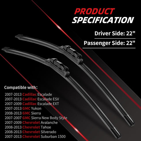 OTUAYAUTO Premium Windshield Wiper Blades - Replacement for Chevrolet Tahoe Suburban, Cadillac Escalade, GMC Sierra Yukon 07-13 - Perfet Fit, All-...