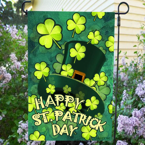 Anley Double Sided Premium Garden Flag, Happy St. Patrick's Day Green Hat with Clover Decorative Garden Flags for Home Decor - Weather Resistant &...