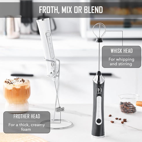 Rechargeable Handheld Milk Frother - Electric Foam Maker - Portable Coffee Frother Wand with 2 Heads - Stainless Steel Electric Whisk for Coffee, ...