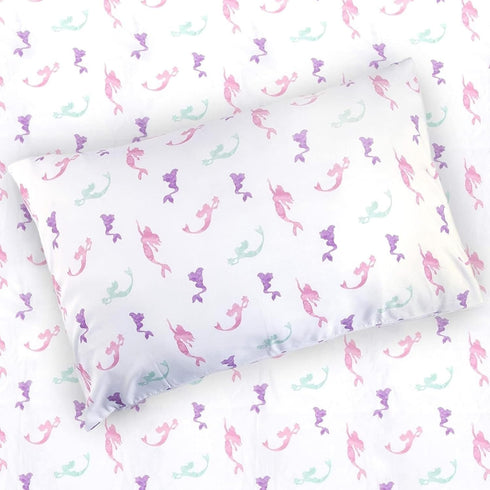 3-Piece Multicolored Mermaid Sheet Set for Kids & Girls - 1 Twin Flat Sheet, 1 Twin Fitted Sheet & 1 Queen Pillowcase, Soft Brushed Microfiber Pol...
