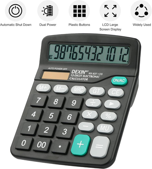 Desk Calculator, Envysun Compact 12-Digit Solar Battery Office Electronic Calculator with LCD Display, Dual Power Desktop Scientific Calculators (...