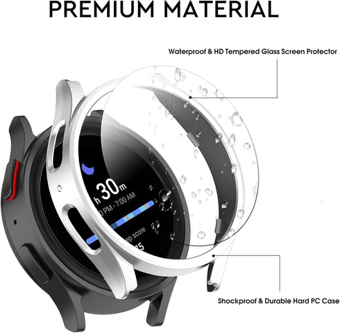 12+4 Pack Case for Samsung Galaxy Watch FE/5/4 44mm with Tempered Glass Screen Protector, Waterproof Hard PC Bumper Scratch Resistant Protective C...